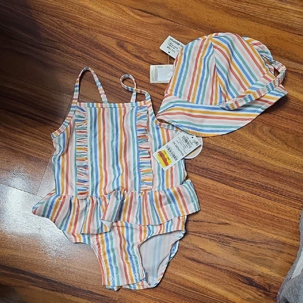 First Impressions‎ Multicolor Striped Kids Swim One Piece